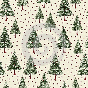 Christmas tree seamless pattern, tileable winter holiday country forest print for wallpaper, green wrapping paper