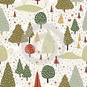 Christmas tree seamless pattern, tileable winter holiday country forest print for wallpaper, green wrapping paper