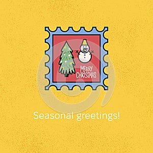 Christmas Tree Seasonal Greetings Postal Stamp