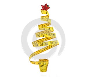 Christmas tree shape measure tape isolated white