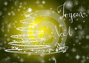 Christmas tree on shiny yellow background with the writing