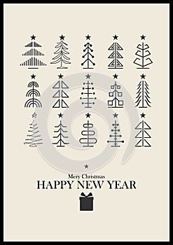 Christmas tree sign icons, vector illustration. Flat design style. Happy new year party design