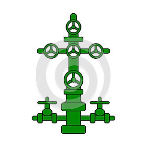 Christmas tree sign for oil and gas wells; green flat vector wellhead icon for petroleum industry photo