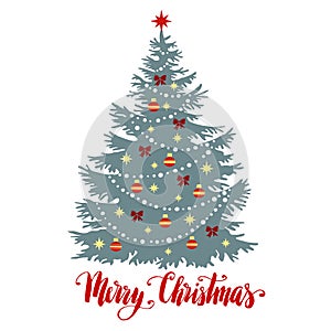 Christmas tree silhouette with decorations, vector illustration  isolated on white background