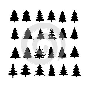 Christmas tree silhouette design vector set.