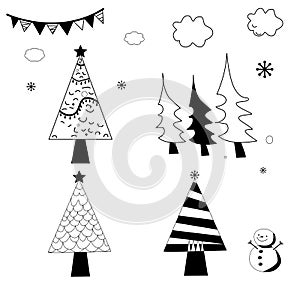 Christmas tree silhouette design vector set. Concept of xmas tree collection.