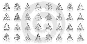 Christmas Tree simple black line icons vector set