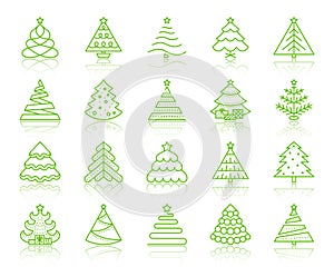 Christmas Tree simple color line icons vector set