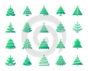 Christmas Tree simple gradient icons vector set