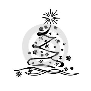 Christmas tree, sketch, doodle, vector illustration