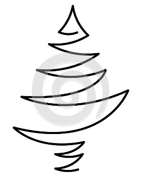 Christmas tree. Sketch. Spruce in one line. Fir tree icon. Vector icon. Isolated white background. Happy new year