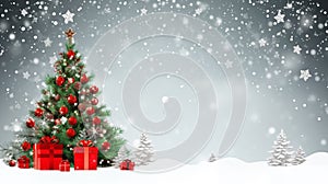 Christmas tree and snow background