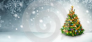Christmas tree and snow background