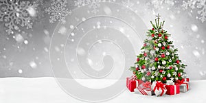 Christmas tree and snow background photo