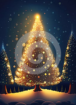 Christmas tree with snow background