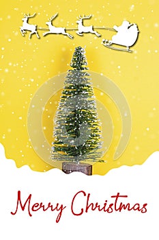 Christmas tree with snow and Santa with reindeers graphics with text