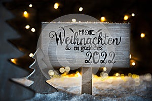 Christmas Tree, Snow, Sign, Calligraphy Glueckliches 2022 Means Happy 2022