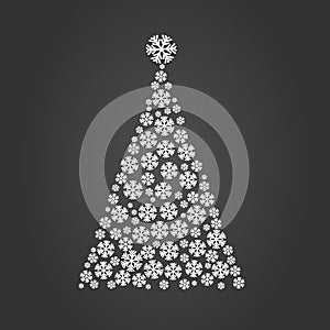 Christmas tree of snow vector. Gretting Xmas card. Christmas snowflake tree decoration. Vector holid