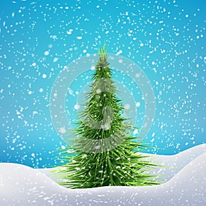 Christmas Tree with snowfall and drifts. Vector