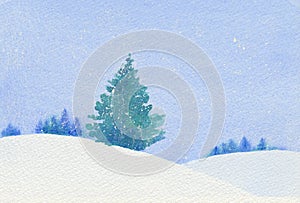 Christmas tree in a snowy landscape.