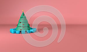 Christmas Tree with spheres and pink background photo