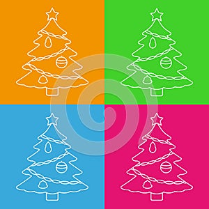 Christmas tree with star line icons