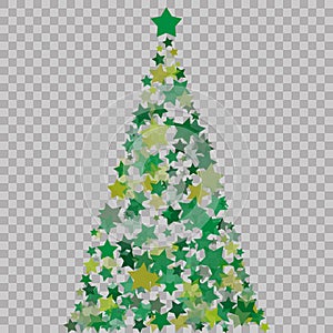 Christmas tree of stars on the transparent background. Green Christmas tree as symbol of Happy New Year, Merry Christmas holiday c