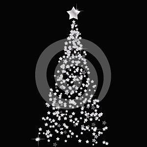 Christmas tree of stars on the transparent background. Silver Christmas tree as symbol of Happy New Year,Merry Christmas holiday c