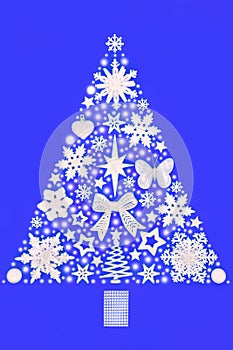 Christmas Tree Surreal Design with Snow and White Bauble Decorations