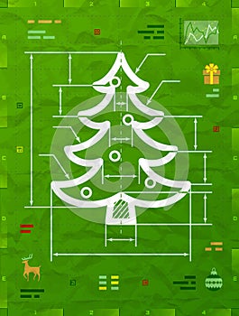 Christmas tree symbol as technical blueprint drawing