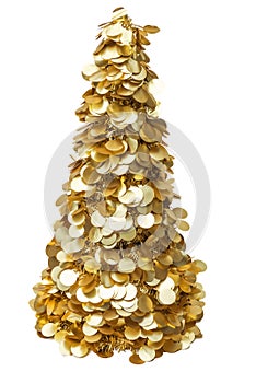 Christmas tree tensile golden isolated white background shining luster ornamental