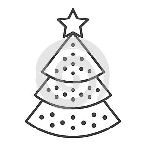 Christmas tree thin line icon. Christmas decorated tree vector illustration isolated on white. Fir-tree outline style