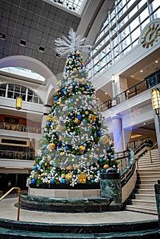 Christmas tree in Tower City Center in Downtown Cleveland, Ohio. USA