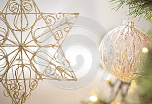 Christmas tree toys background . The concept of the celebration