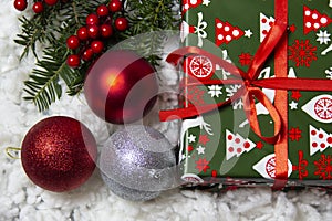 christmas tree toys and gifts on a white background