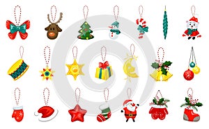 Christmas tree toys icons set, cartoon style