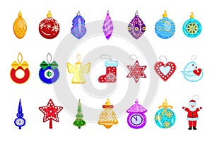 Christmas tree toys icons set cartoon vector. Decorate festive