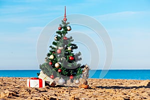 Christmas tree on tropical beach holidays winter