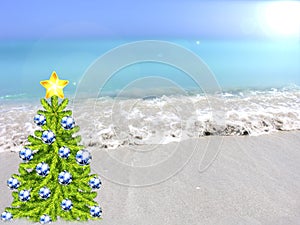 Christmas tree on a tropical beach premise.