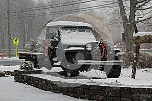 Christmas Tree Truck on a Snowy Day