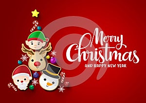 Christmas tree vector background design. Merry chistmas and happy ne year greeting typography. photo