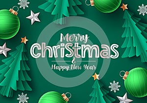 Christmas tree vector greeting card. Merry christmas greeting text