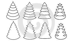 Christmas tree vector icons set. Flat cartoon illustration