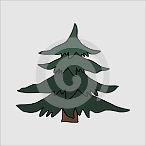 christmas tree vector illustration on on a gray background. Doodle style isolated drawing