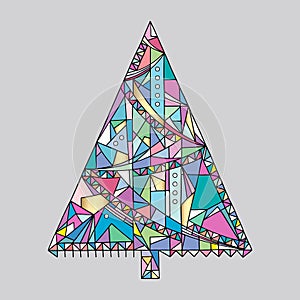 Christmas tree vector illustration. Hand drawn Happy New Year background. Winter holidays card.