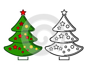 Christmas tree, vector line icons on a white background, coloring