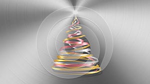 Christmas Tree From White, Pink And Yellow Tapes Over Metal Background