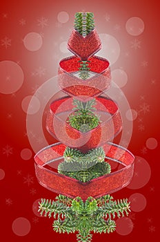 Christmas tree on white and red background
