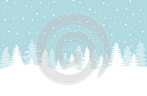 Christmas tree winter landscape with snow background. New year concept banner