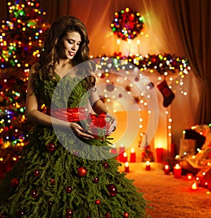 Christmas Tree Woman Dress, Fashion Girl Xmas Creative Gown